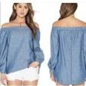 Free People Boho Show Me Some Shoulder Chambray Top Women's Size Small